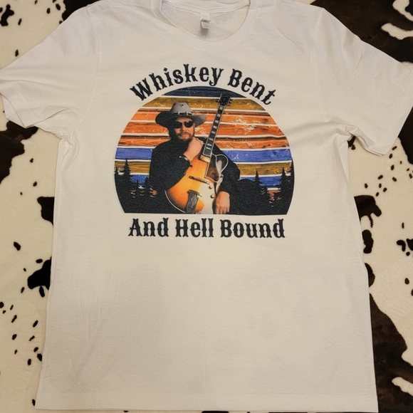 Whiskey Bent Hank Williams Jr Tee Graphic Short Sleeve T-Shirt - Picture 3 of 7